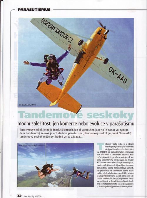 Článek o tandemových seskocích v časopise AERO, rok 2008 — první strana