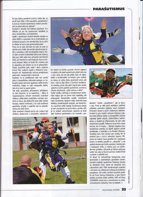 Článek o tandemových seskocích v časopise AERO, rok 2008 — druhá strana
