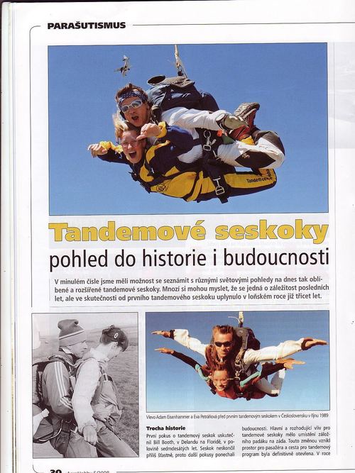 Článek Tandemové seskoky – pohled do historie i budoucnosti v časopise AERO hobby, rok 2008