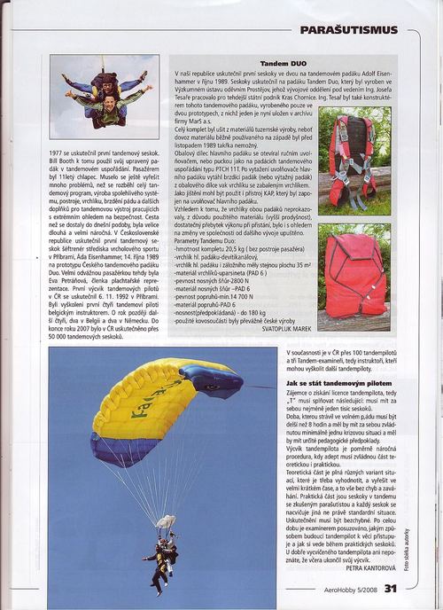 Článek o tandemových seskocích v časopise AERO hobby, rok 2008 — druhá strana