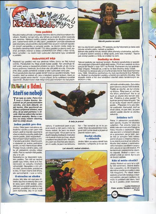 Článek Kouzlo pádu v dětském časopise Ohníček, rok 2000
