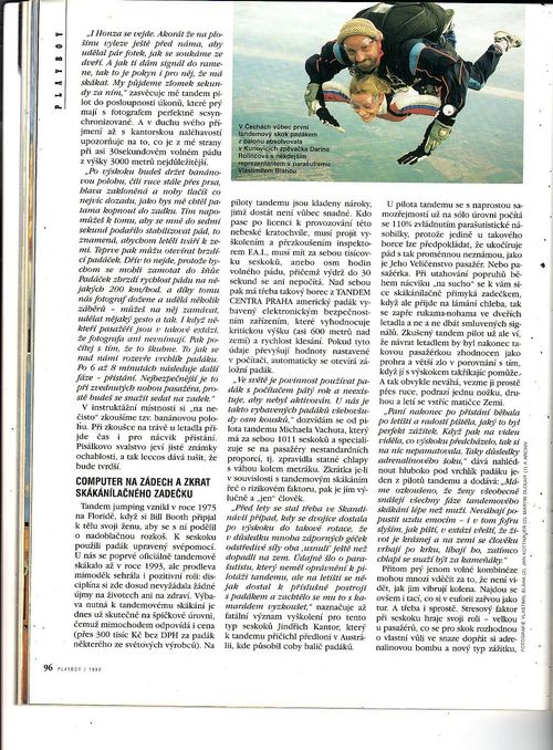 Článek o tandemových seskocích v časopise PlayBoy, rok 1999 — první strana
