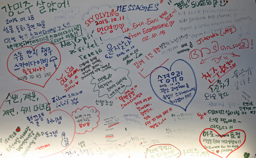 손님 메시지 사이에 적힌 SKYDIVE MESSAGES 글씨